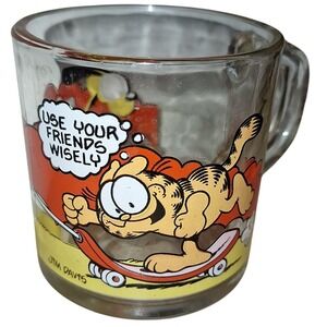 Vintage‎ 1978 McDonald's Garfield Odie Glass Mug Use Your Friends Wisely Cup